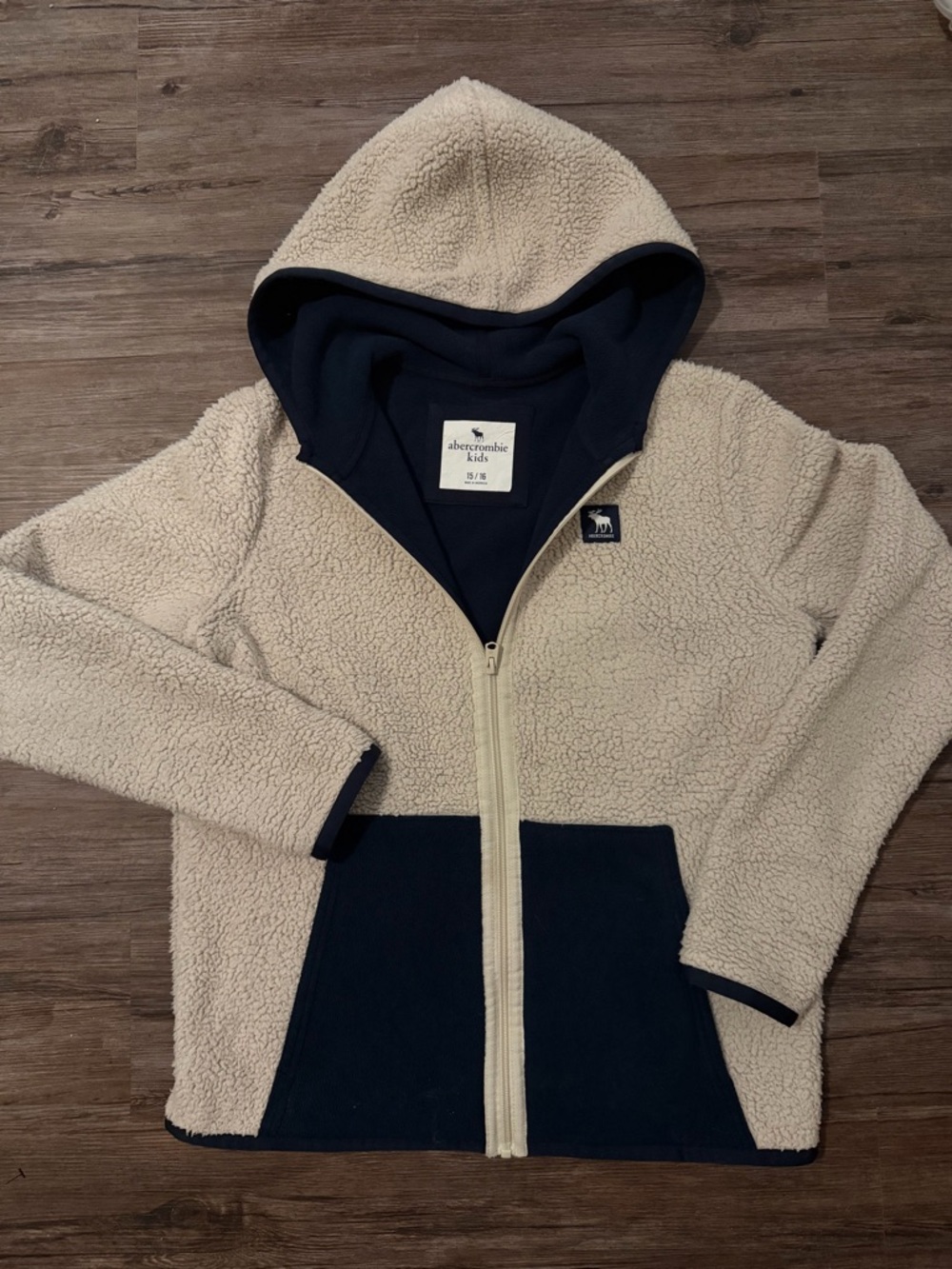 abercrombie kids Cream & Navy Sherpa Zip Hoodie